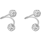 Full of Crystal Ball Cuffs Twist Climber Earrings Hypoallergenic 925 Sterling Silver for Women Cubic Zirconia Cartilage Pierced Crawler Wrap Huggie Studs Helix Earring Shamballa Inspired Fashion Jewelry Birthday Gifts
