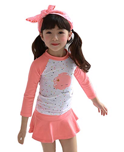 UV Sun Protective Baby Girls 2pc Swimsuit Long Sleeve Rash Guards Bathing Suit Ruffle Swimdress UPF 50+ Pink 6-12M