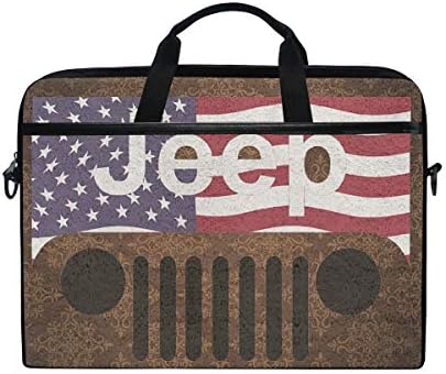 Laptop Case, Jeep American Flag, Laptop Shoulder Messenger Bag Sleeve Notebook Tablet Cover Compatible 15 Inch - 15.4 Inch, Carrying Handbag Mac MacBook Computer Briefcase for Men Women