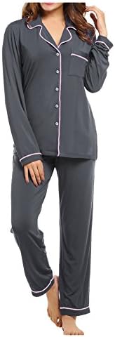 XINGONGCHENG Women's Comfort Sleepwear Long Sleeves Pajama Set Gray M