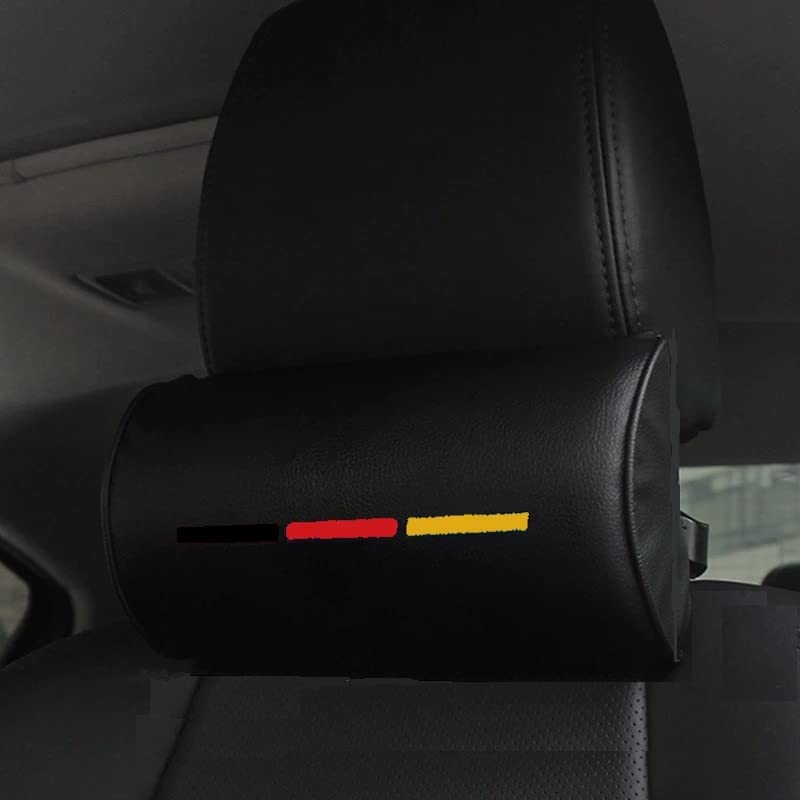 BizTech ® Comfortable PU Car Seat Neck Pillow Headrest Support Protection Travelling Rest Universal Fit (Black, Black/Red/Yellow)