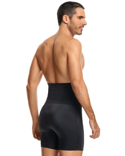 LEO High Waist Slimming Tummy Abs Shaper with Boxer Brief for Men Black - Thumbnail 2