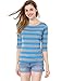 Allegra K Women's Elbow Sleeves Top Round Neck Slim Fit Tee Casual Printed T-Shirt Small Blue Gray
