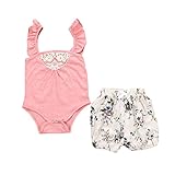 FEITONG Toddler Baby Girls Outfit Clothes Lace Romper Jumpsuit+ Floral Short Pants (6-12 Months, Pink)