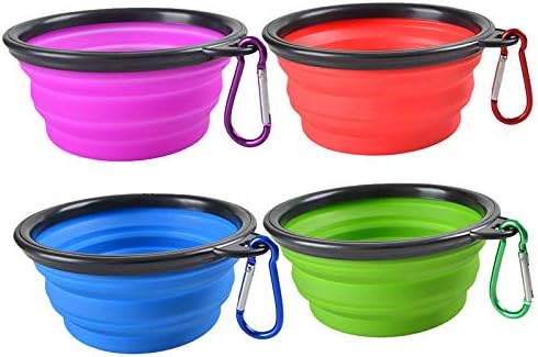 Collapsible Dog Bowl, Portable Foldable Travel Water Food Bowls with Carabiner Clip for Walking, Traveling,Hiking (4 Pack)