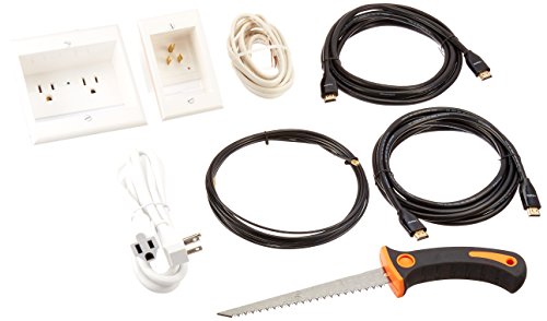 PowerBridge TWO-PRO-IKH2 Dual Outlet Recessed In-Wall Cable Management System, Two 10-Foot High-Speed HDMI Cables (Latest Standard), Plus Drywall Saw and Cable-Puller Bundle