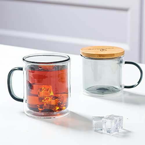 Farbe doppelwandige Gläser mit Griff und Deckel (275ml), Candiicap Thermogläser für Heißes & Kaltes Getränk, Kaffeegläser für Latte, Macchiato, Cappuccino, Cocktail, Tee