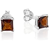 Tooliks Sterling Silver Zircon Earrings – Brown Orange or Blue Zircons, Minimalist Square Studs 5mm