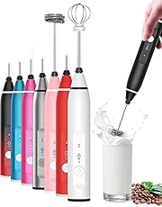 Milk Frother Rechargeable Handheld, Electric Whisk Coffee Frother Mixer with 2 Stainless whisks, 3-Speed Adjustable Egg Beater Foam Maker Blender for Coffee Matcha Latte Cappuccino Hot Chocolate (Black)
