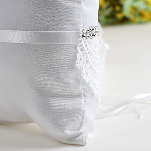 image for Qingbei Rina Bridal Wedding Ring Pillow with White Rose Lace for Weddi
