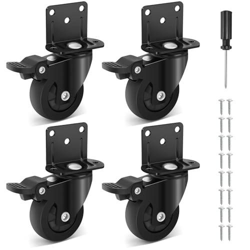 Humagineer 50 mm Heavy Duty Trolley Wheels with L Mount, Wheels for Small Furniture in Rubber, Silent and Sliding, Capacity 270 kg, Swivel Ruo te with 4 Brakes for Table, Wardrobe, Cot