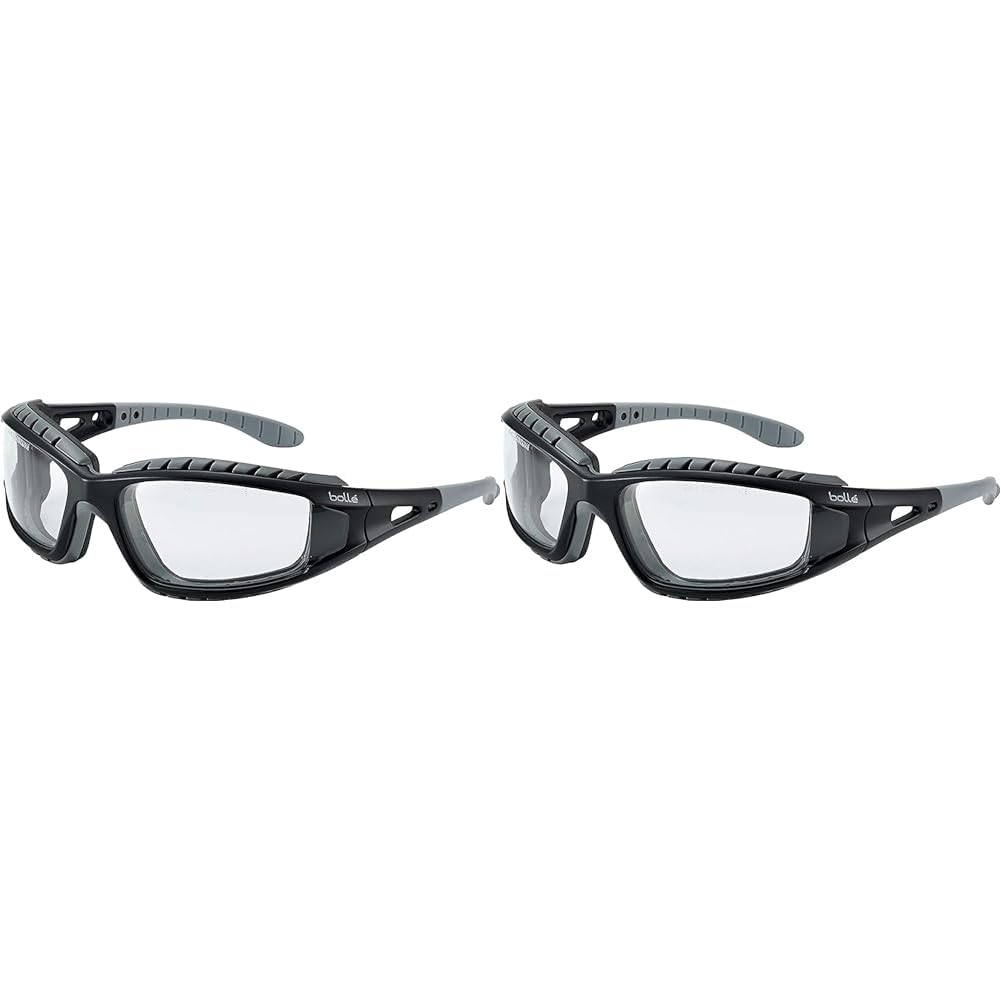 Bolle TRACPSI Tracker Glasses Nylon Frame Anti-Scratch and Fog Lens, Clear/Black (Pack of 2)