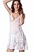 SEXYHUT Women Lingerie Nightwear Lace Babydoll V Neck Sleepwear Strap Chemise (White)