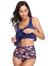 Tivifox traje de baño sexy de dos piezas con estampado de halter, de cintura alta, para dama