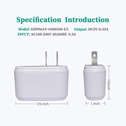 USB Charger and Plug Adapter with USB Cable for Electric Massager, Media MP3 MP4 Player (5V 550mA)