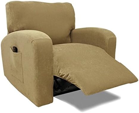 Single Piece Gold Recliner Chair Slipcover, Form Fitting Style, Stretch Solid Pattern, Polyester Spandex Fabric, Gorgeous Quality, Machine Washable, Light Yellow, Gold Nugget