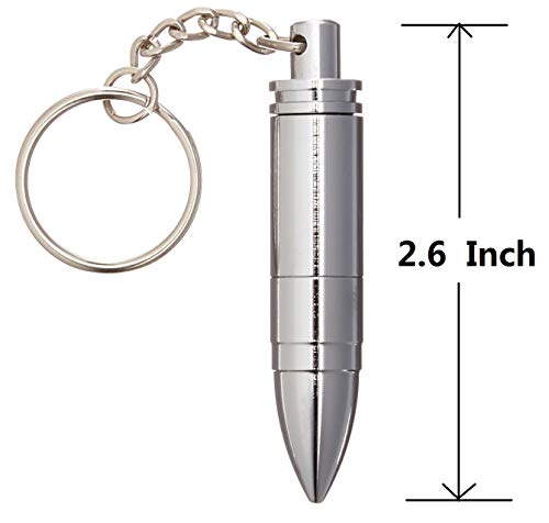 Bullet Cigar Punch Cutter Keychain Ejector and Key Ring Kit Silver