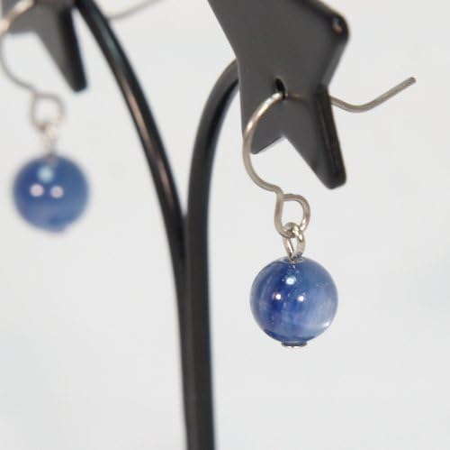 Kyanite Round Ball 6mm. Pierced Earring Gemstones . Silver Plating Hook