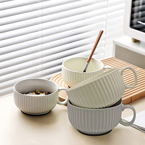 Oidium Coffee Mugs Set of 2,14 oz Coffee Tea Cups Ceramic with Handle,Soup Mug,Ceramic Coffee Mugs for Cappuccino,Milk,Cereal,Yogurt,Hot or Cold Beverages (grayish-white/light yellow)