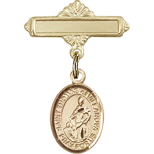 Gold Filled Baby Badge with St. Thomas of Villanova Charm and Polished Badge Pin 1 X 5/8 inches