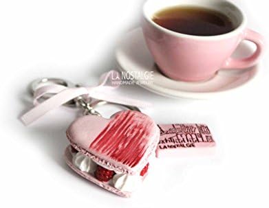 Pastel Pink Raspberry French Macaron Heart Silver Gold Keychain For Women Unique Gifts For Her | La Nostalgie Handmade Accessories
