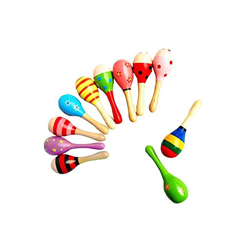 19x6cm Wooden Maraca Rattle Shaker Sand Hammer Ball Egg Baby Kids Musical Sound Toy Party Favor Fun Toy 1PC Color Random - Thumbnail 2