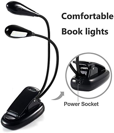 Book Light for Reading in Bed Rechargeable Warm 8 LED Easy Clip on Reading Light for Bed Fully Adjustable Flexible Reading Light for Kindle paper 2 Brightness Reading 2 arms Perfect for Bookworms &amp;