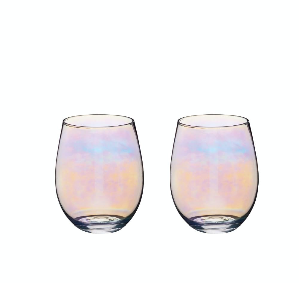 BarCraft Rainbow-Pearl Iridescent Tumbler Glasses, Set of 2, 600ml, Gift Boxed
