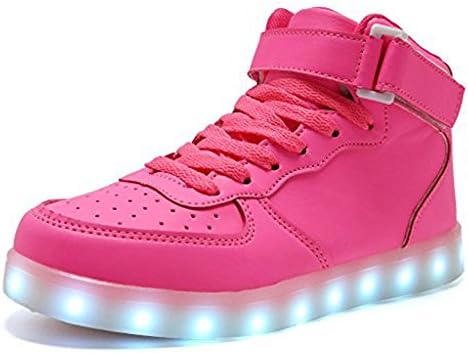 Kids Boy and Girl's High Top Led Sneakers Light Up Flashing Shoes 11 Colors Flashing pink29