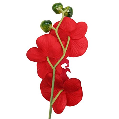 Vibola® Artificial flowers silk flower fake butterfly orchid with leaves Phalaenopsis floras for wedding home decoration (Red)