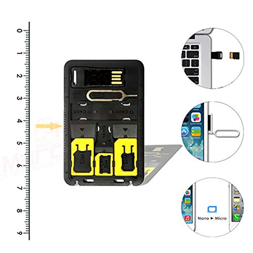 Tubwair Slim SIM Card Holder case & MicroSD Card Storage + 1 USB Memory Card Reader 3 sim Card Adapters 1 iPhone pin Tray Opener, Holds 4 SIM Cards 1 Micro 1 Nano sim & 2 MicroSD TF Cards, CC Size