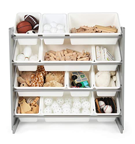41X0XHRHQyL - Tot Tutors Kids' Toy Storage Organizer with 12 Plastic Bins, Grey/White (Inspire Collection)