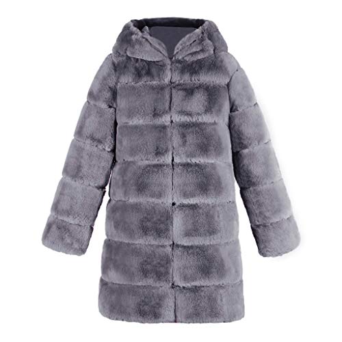 Womens Luxury Faux Fur Cardigan Coat Hooded Oversize Fluffy Winter Warm Solid Long Overcoat Jacket - Limsea Gray