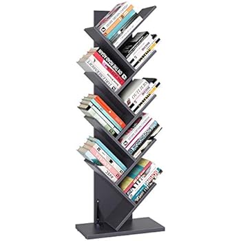 Homfa Tree Bookshelf, 9-Shelf Rack Bookcase, Artistic Free Standing Book Storage Organizer, Books/CDs/Albums/Files Holder in Living Room Home Office, Gray(Large)