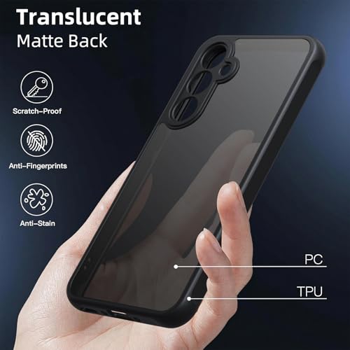 Vauki Matte Case for Samsung Galaxy A16 5G with 2 Tempered Glass, Translucent Shockproof Military Rear Protection Cover, Anti-Scratch Anti-Yellow Hard Frosted Case with Camera Protection, Black
