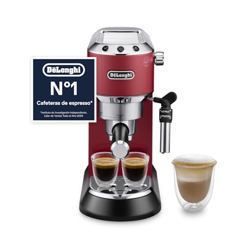 Dedica - Cafetera de Bomba de Acero Inoxidable para Café Molido o Monodosis, Cafetera para Espresso y Cappuccino, Depósito de 1.3 Litros, Sistema Anti-goteo, EC685.R, Rojo