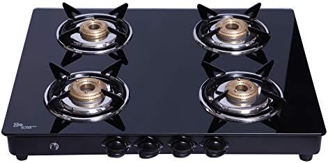 Seavy 4 Burner Gas Stove with Toughened Glass Top & Auto Ignition, Rust Proof Cooktop, 2 Years Warranty (Marvel 4BRN)