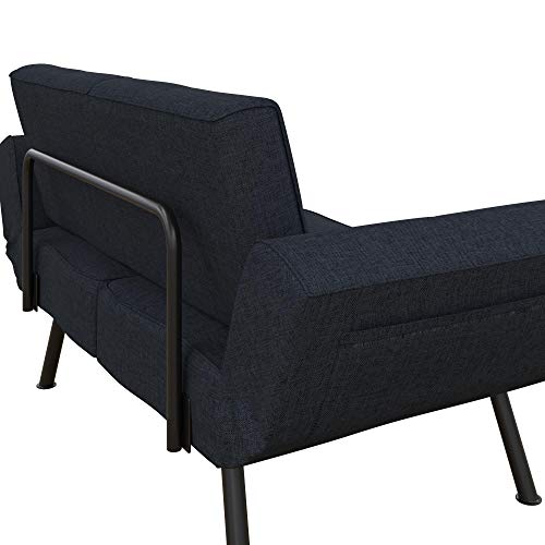 REALROOMS Euro Loveseat Futon, Couch, Adjustable Armrest Sleeper, Blue Linen - Thumbnail 5