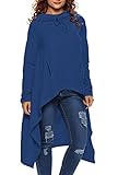 Dokotoo Womens Cotton Amazon High Low Long Sleeve Loose Sweatshirt Hoodies Tops Blue X-Large