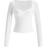 winkbay Women's Long Sleeve Crop Tops Cute Sweetheart Neckline Split Hem Going Out T Shirts