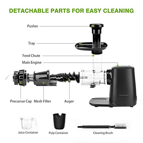 Juicer Machines, Vestaware Juicer Extractor with 5 Adjustable Modes/Reverse Function/Quiet Motion, BPA-Free,Easy to Clean Slow Juicer for Fruits and Vegetables
