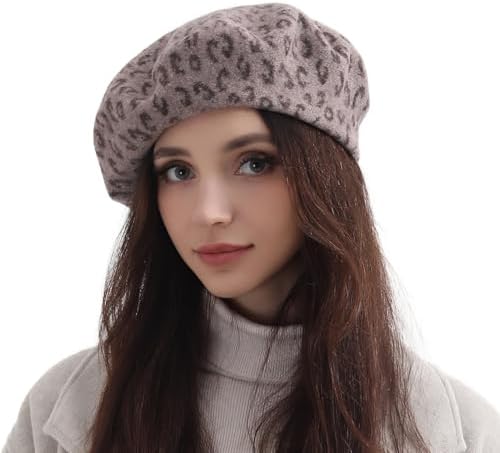 Women\'s Classic Wool Leopard French Painter Beret Hats Leopard Print Grey Leopard Print Beret Hat | French Beret® main image 3