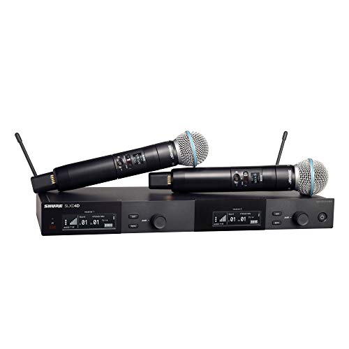Shure SLXD24D/B58 Sistema de micrófono inalámbrico digital de doble canal - Incluye dos transmisores de mano SLXD2 con cápsulas de micrófono vocal BETA 58A, receptor de montaje en rack SLXD4D | Banda G58 (SLXD24D/B58-G58)