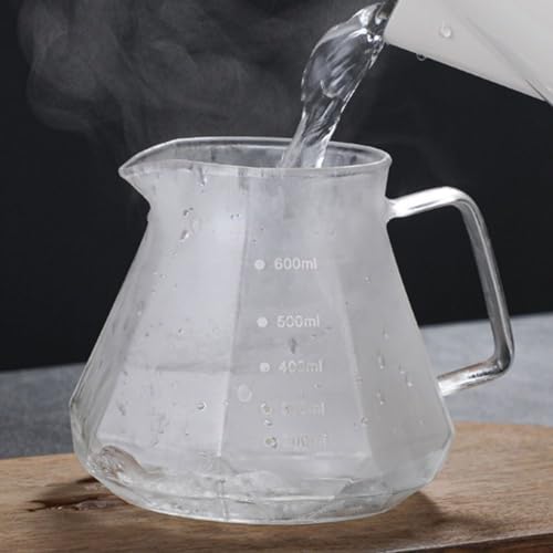 HOOPZOZA V60 Glass Coffee Pot 600mL Coffee Maker Diamond Style Teapot Glass Pot Pour Over Coffee with Tick Mark (D-600)