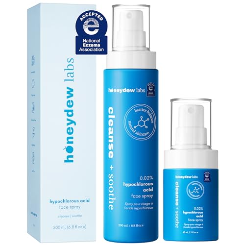 Hypochlorous Acid Spray – Dermatologist Tested HOCl Facial Cleanser for Sensitive, Acne-Prone & Irritated Skin – Soothes Redness, Eczema, Rashes & Itching – Skin Repair Spray, 60 ml + 200 ml - Honeydew Labs
