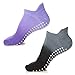 CozTake Yoga Socks Non Slip Skid Pilates Barre Workout Socks With Grips For Women 2 Pairs Grey&Purple