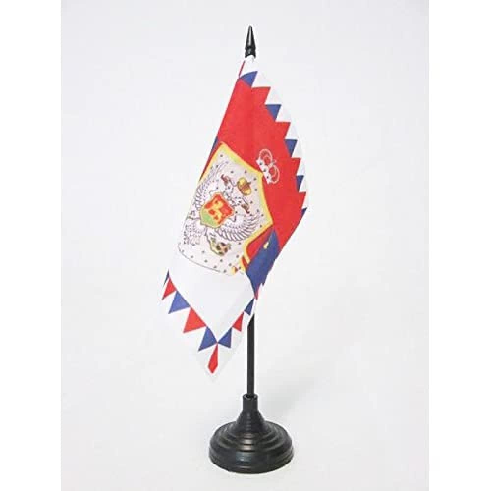 AZ FLAG Royal Standard of Montenegro 1911-1918 Table Flag 5'' x 5'' - Montenegro kingdom Office Decoration 100% Polyester 15 x 15 cm - Mini Desk Flag with Pole and Black Plastic Base