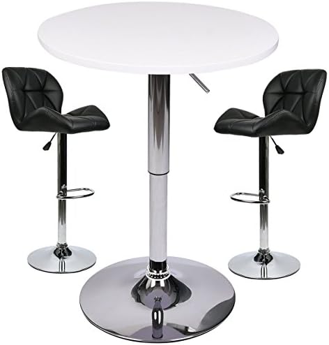 Bar Table with Adjustable Swivel Air Lift Stools Set - 3 Piece Pub Dining Kitchen Home Indoor Outdoor Furniture (Black 1)