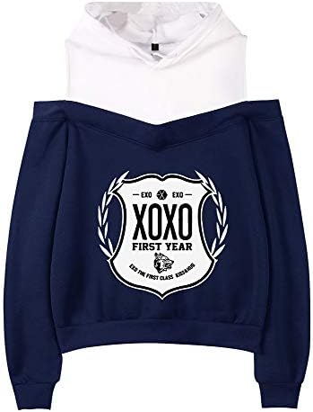 EXO Pullover Trendy Women's Blank Cartoon Pictures Printing Off-The-Shoulder Sweater Hoodie Pullover Unisex