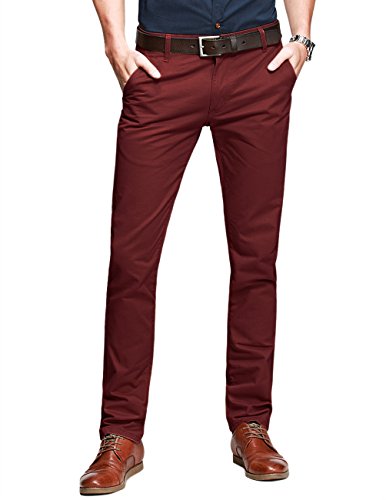 Match Mens Slim-Tapered Flat-Front Casual Pants(8025 Wine red, 30W x 31L)